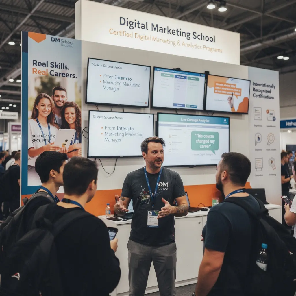 Csoportkép diákokról, akik együtt tanulnak a közösségi média marketingről.