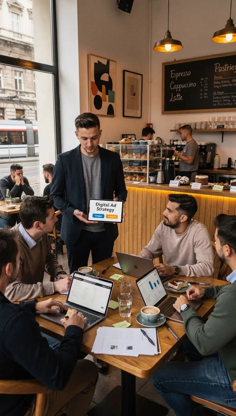 Csoportkép diákokról, akik együtt tanulnak a közösségi média marketingről.